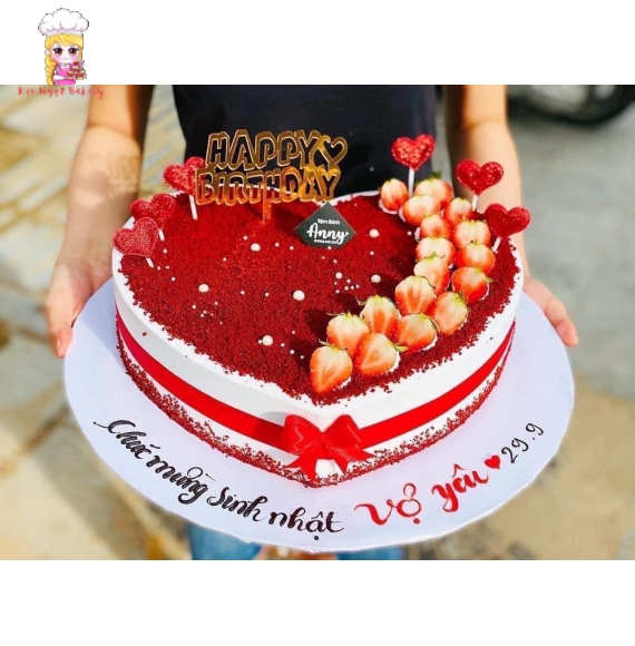 Bánh Kem mẫu tim dâu Tây siêu to khủng lồ
