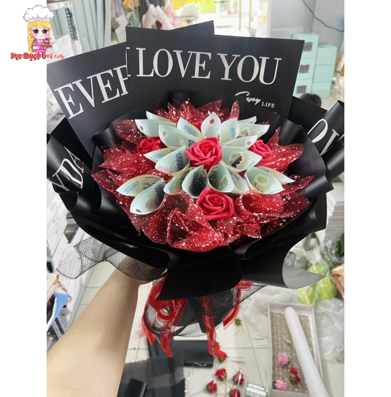 Hoa tiền bó hoa mini 10tờ tiền mệnh giá 500k