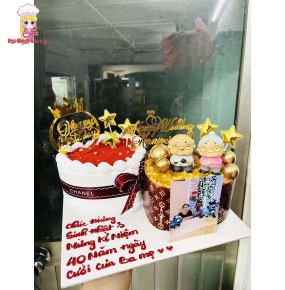 Bánh Kem ông bà kỉ niệm ngày cưới  Dòng Kem sữa tươi kết hợp bông Lan trứng muối