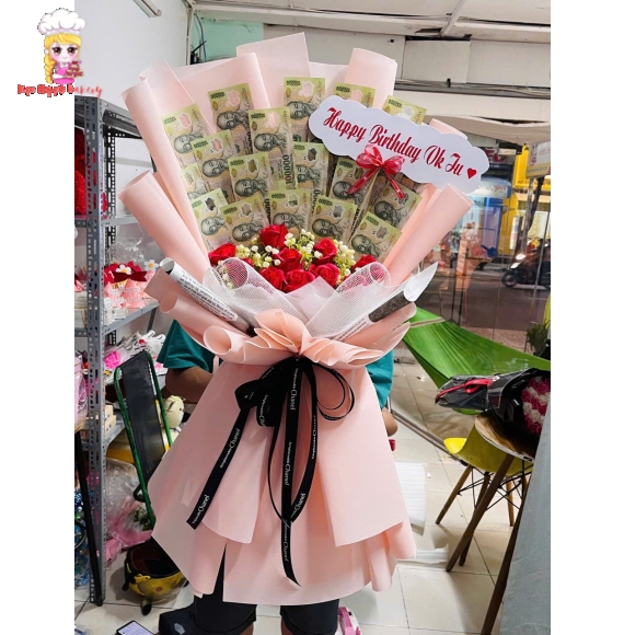 Bó hoa tiền tờ 100k tặng vợ