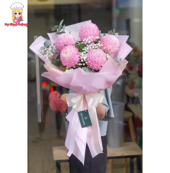 Bó hoa cúc mẫu đơn tone hồng