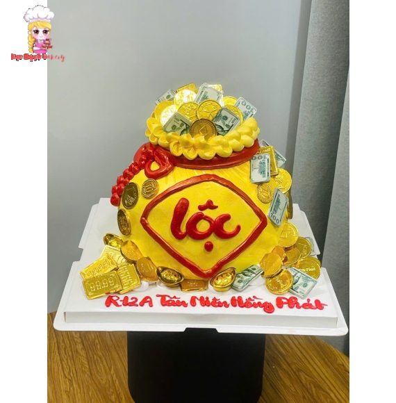 Bánh kem hủ vàng mừng khai trương tiền vàng
