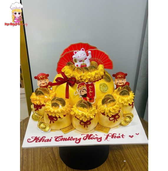 Bánh kem hủ vàng mừng khai trương mèo thần tài