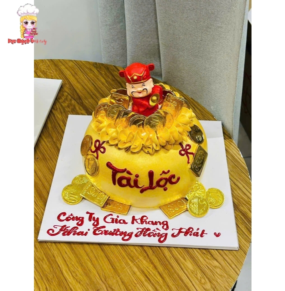 Bánh kem hủ vàng mừng khai trương tài lộc
