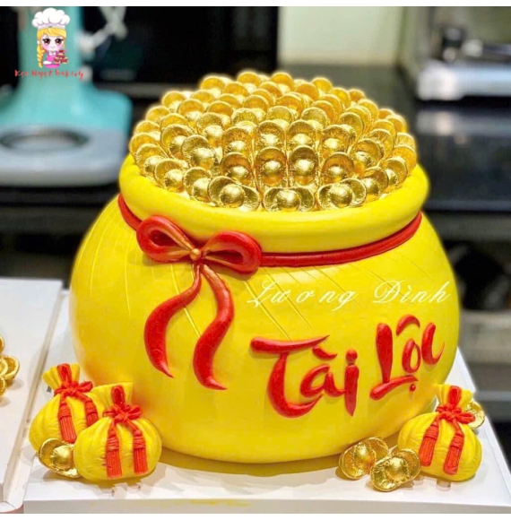 Bánh kem hủ vàng mừng khai trương tiền vàng