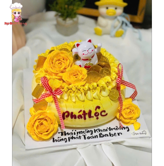 Bánh kem hủ vàng mừng khai trương chữ phát lộc