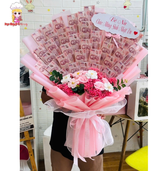 Hoa tiền tờ 50k xinh màu hồng dễ thương