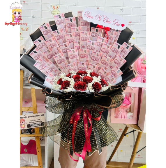 Hoa tiền tờ 50k xinh màu đỏ dễ thương