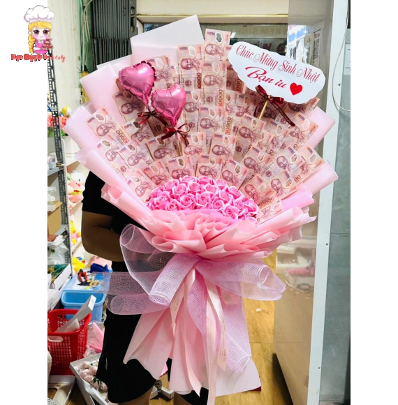 Hoa tiền kèm hoa baby nhỏ