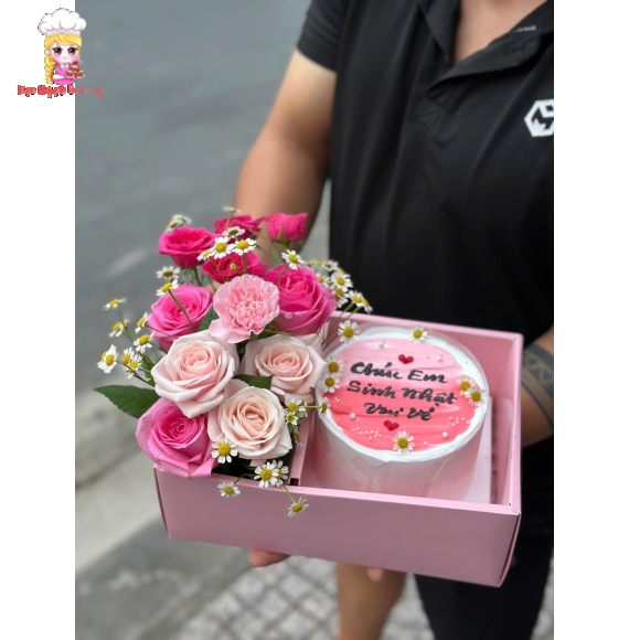 Sét hoa và bánh tone hồng đẹp tại tân phú