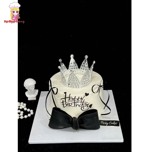 Bánh kem thổi kim tuyến bling bling hot tại Kẹo Ngọt kèm nơ đen