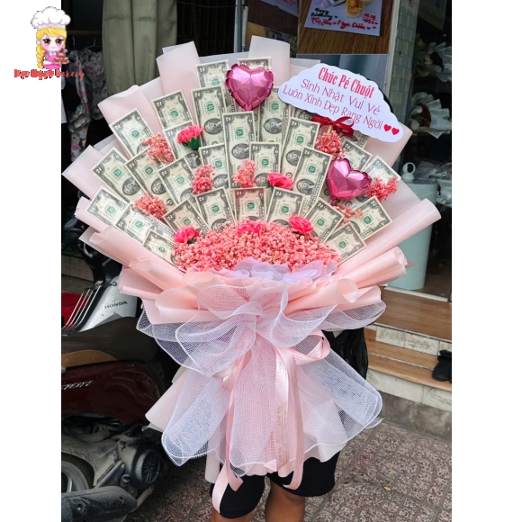 Hoa tiền 2 đô tone hồng dáng đứng Kẹo Ngọt Bakery