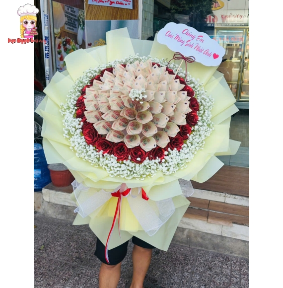 Hoa tiền tờ 200k bó tròn