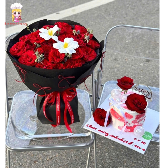 Combo hoa hồng đỏ kèm bánh