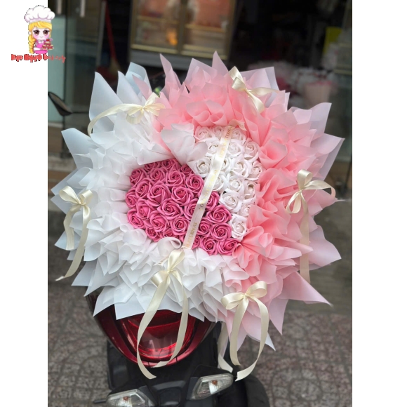 Mẫu hoa sáp trái tim mix hồng và trắng 
