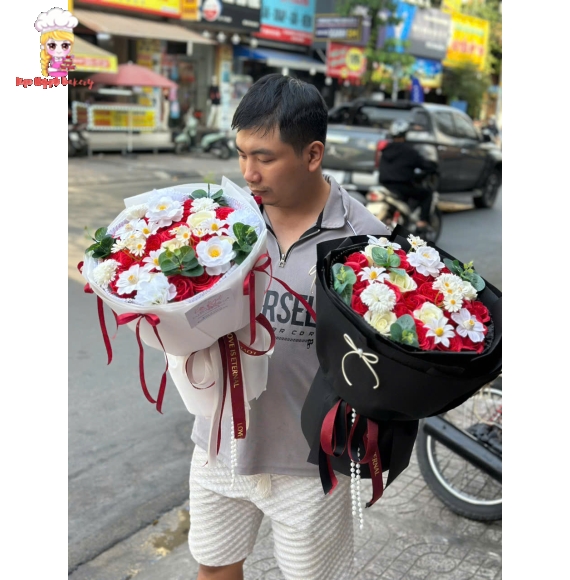 Mẫu hoa sáp mix trắng đỏ đẹp 2026