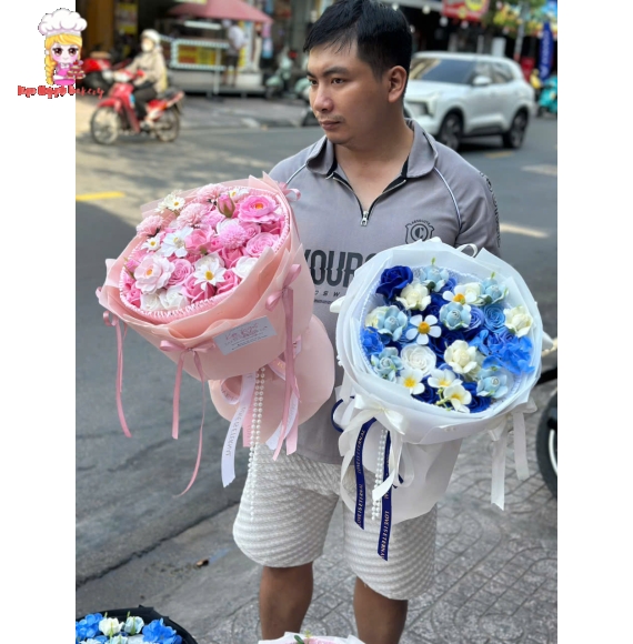 Combo bó hoa xanh và hồng siêu hot 2026