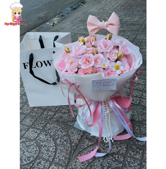 Mẫu bó hoa sáp tone hồng cao cấp