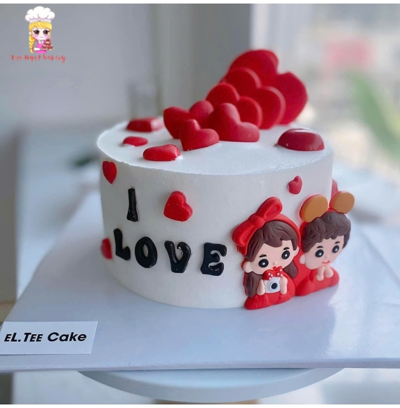 Bánh kem tặng ngày lễ valentines vẻ hình cặp đôi 