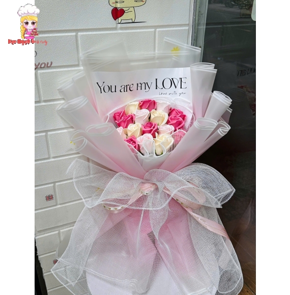 Mẫu bó hoa sáp mix hoa theo yêu cầu