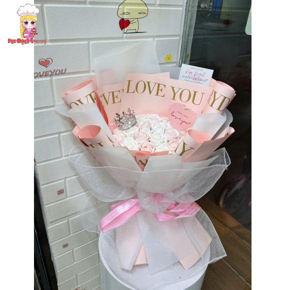 Mẫu bó hoa sáp tone hồng kem tại tân phú