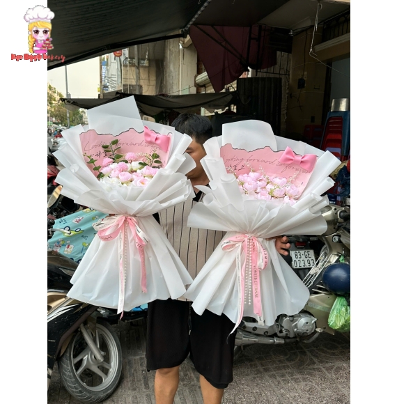 Mẫu bó hoa tone hồng giao ở gò vấp