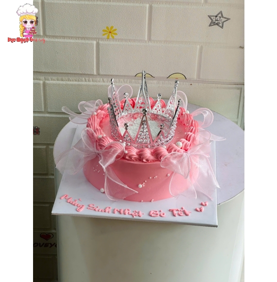 Bánh kem vương niệm tone hồng thổi kim tuyến