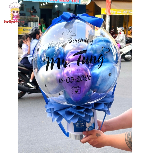 Bóng bay rút tiền tặng nam tone xanh dương 