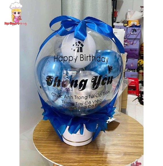 Bóng bay rút tièn tone xanh tặng chồng yêu 