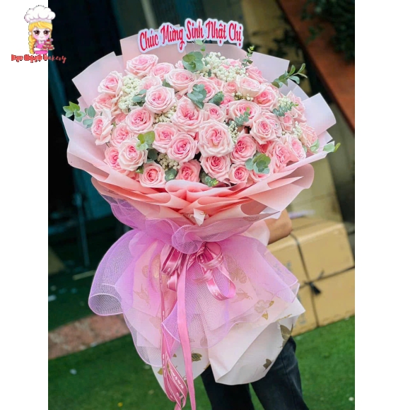 Bó hoa tươi tone hồng chúc mừng sinh nhật chị