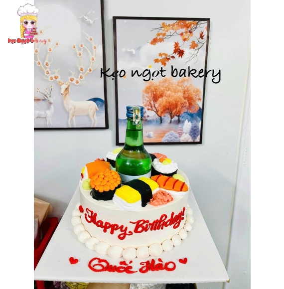 Bánh kem trang trí sushi tặng các bạn nam 